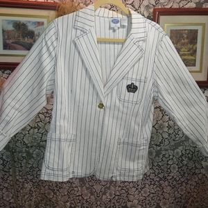 Diane Gilman white with black stripe blazer jacket vintage embroidered crown